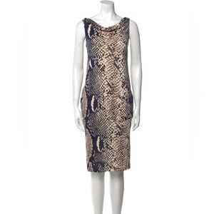 Diane Von Furstenberg Womens Size 6‎ Pure Silk Cowl Neck Shift Dress Snake Print